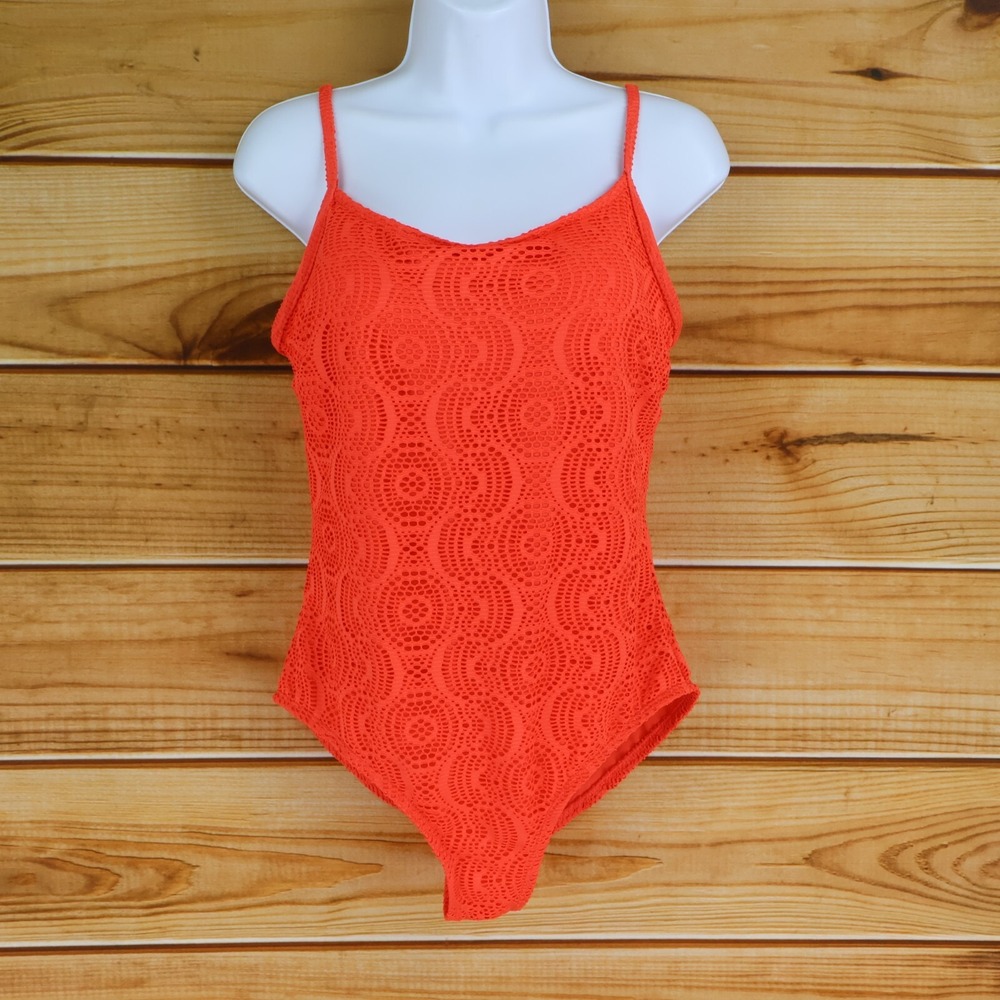 Catalina One Piece Swimsuit Womens Sz M Orange Geometric Padded Spaghetti Straps